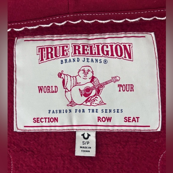 True Religion Burgundy Sweatshirt with White Stitching - Picture 4 of 5